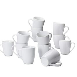 Amazon Basics Coffee Mug Set, 12-Piece Porcelain, 355 ml, White (Formerly AmazonCommercial Brand)