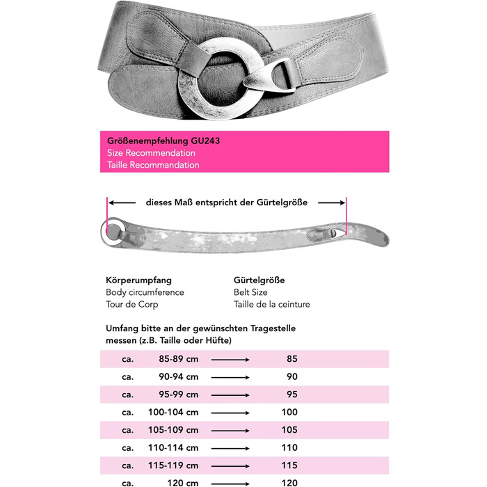 Жіночий широкий ремінь Caspar GU243 з крутою металевою пряжкою, чорний, 105 см