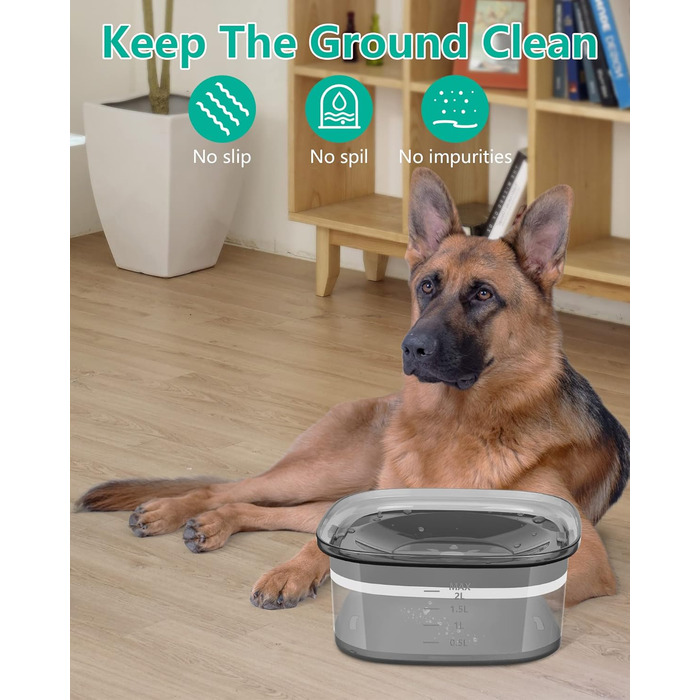 Миска для собак PETTOM 2L, проти проливання, чорна