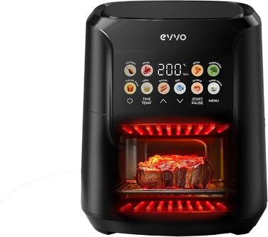 Фритюрниця без олії EVVO, 6 л, 1700 Вт, антипригарне покриття, Dual-Cyclon технологія, багатофункціональна, для випікання, дегідратації, розморожування, до 200°C, автоматичне вимкнення, білий колір