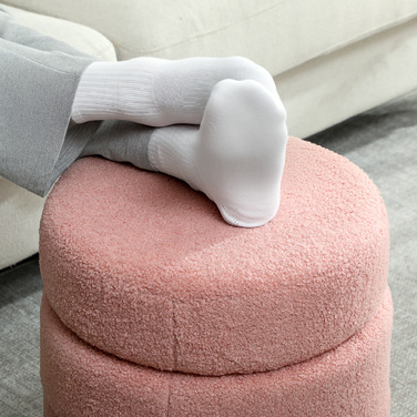 Пуф HOMCOM, круглий, з м'якою оббивкою Teddy Fleece, металевий каркас, витримує до 120 кг, діаметр 40x45 см, рожевий