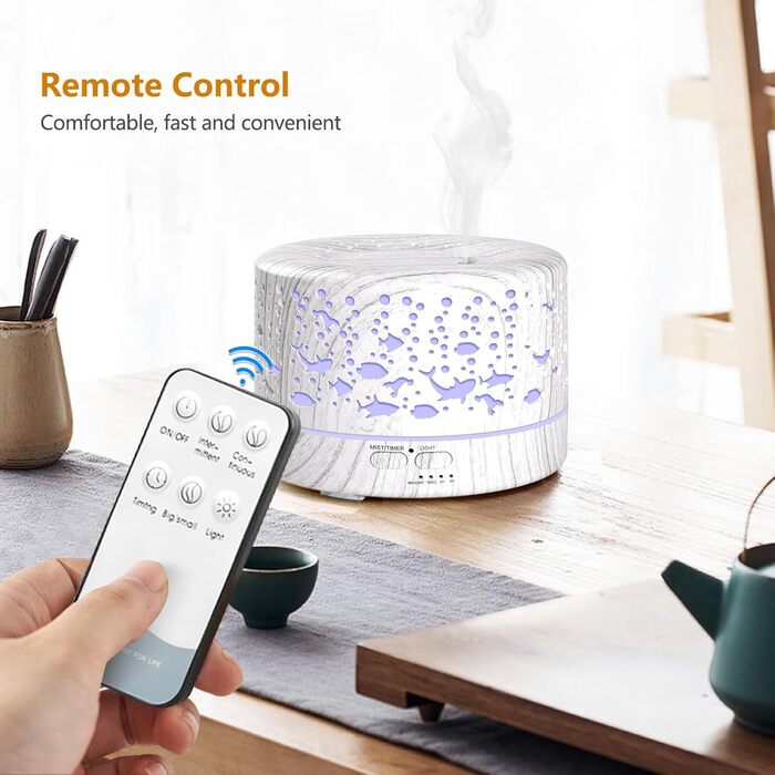 Аромадифузор Hianjoo 700 мл з таймером, ультразвуковий, LED, 7 кольорів, для офісу, йоги, спа, спальні - світле дерево (біла деревина)