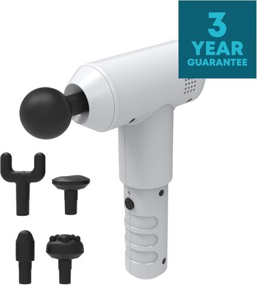 Масажер для тіла HoMedics Mini Massage Gun - бездротовий, перезаряджається, з 5 насадками, для розслаблення м'язів. Білий