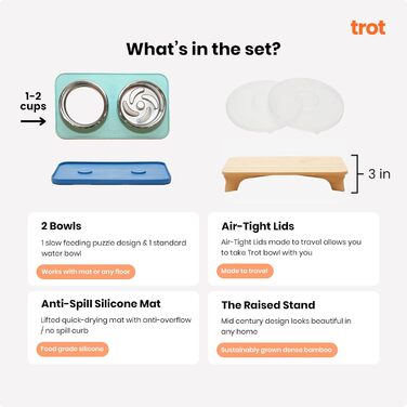 Нержавіюча миска для собак Trot Pets з підняттям, для малих, середніх та великих порід, протиковзна, довговічна, BPA-free, для корму та води (Шифер, маленька)