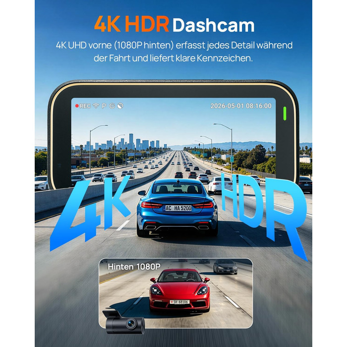 Автомобільний відеореєстратор 70mai A810 Lite 4K з Wi-Fi 6, передня та задня камери, чорний (Carbon Black)