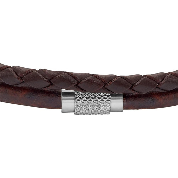 Чоловічий браслет Fossil з нержавіючої сталі або шкіри з застібкою-складкою. Сріблястий та чорний (колір дерева)