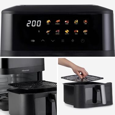 Фритюрниця без олії Hisense HAF2700DCD, 2700 Вт, 11 л, 8 програм, антипригарне покриття, дисплей, енергоефективна, SyncServe, чорна