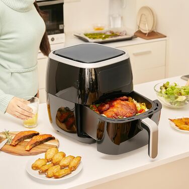 Amazon Basics 6-Liter Air Fryer with Digital Touchscreen and 8 Preset Cooking Programs, Black 6L