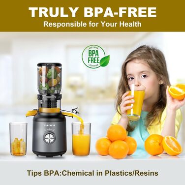 EXREIZST Slow Juicer - Large 103mm Opening Juicer for Vegetables and Fruits, Test Winner, 250W, 100% BPA-Free Juice, Best Juicer Machine, Electric Masticating Juice Press