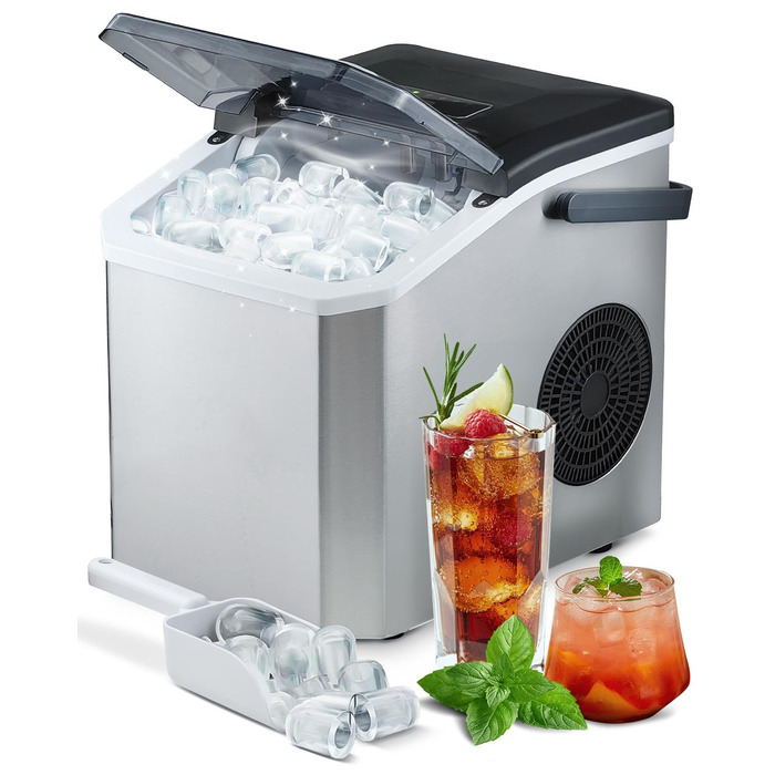 Машина для приготування льоду портативна, 15 кг/24 год, самоочисна, з лопаткою та кошиком, для дому та офісу, матеріал: акрилонітрил-бутадієн-стирол