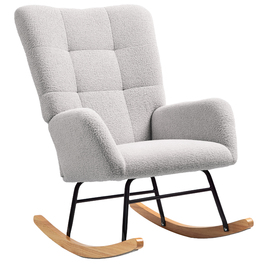 HOMCOM Rocking Chair, Rocking Armchair with Armrests, Teddy Velvet-Look, Relaxing Chair with Wooden Skids, Swivel Chair Silent Chair for Bedroom, Living Room, Light Grey | Aosom