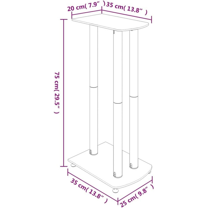 Підставка для динаміків vidaXL, 2 шт., чорно-срібна, з 3 колонами, з антиковзкими ніжками, з міцного загартованого скла