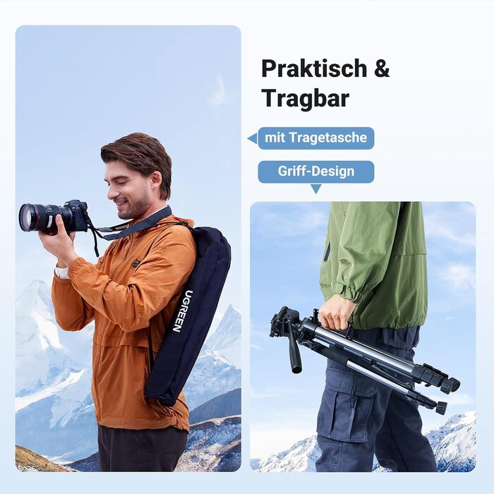 Штатив для камери UGREEN 53.5-175 см, легкий та портативний, з тримачем для смартфона та чохлом для DSLR, Canon, Nikon, Action Camera