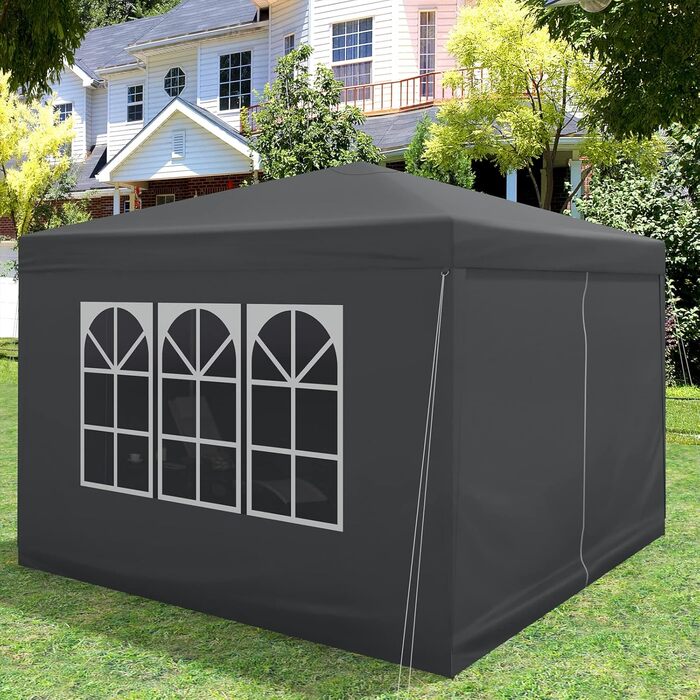 WOLTU Pop-Up Pavilion, Waterproof Folding Pavilion, Sun Shade Event Pavilion with Side Walls, Garden Pavilion for Patio, Camping, Festival, Pagoda Tent from Oxford Fabric and Metal Frame, 3 x 3 m (Anthracite)
