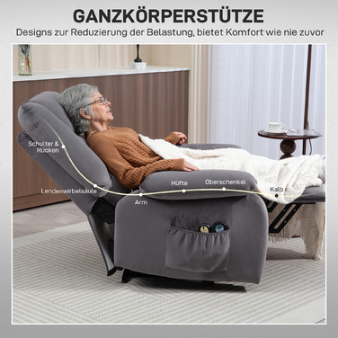 HOMCOM Power Lift Recliner Chair with Lift Assist, Electric TV Recliner with Vibration Massage, Reclining Function, Massage Chair with Heat, Footrest, Side Pocket, Timer, Dark Grey | Aosom