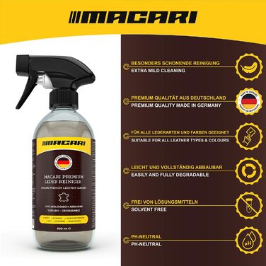Macari Leather Care 500ml Balsam + 500ml Cleaner + 2 Sponges + Leather Brush Premium Leather Leather Cleaner Set Beeswax for Leather Couch, Car, Furniture, Jacket, Clothing, Sofa, Handbag, Shoes, Saddle Leather Fat