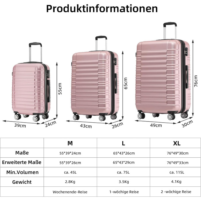 Чохол-валіза Beibye для подорожей, набір (кофе, рожеве золото)