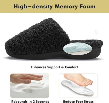 Жіночі тапочки YOLIS Flauschig з підтримкою склепіння стопи, м'які, з піною з пам'яті, зручні та теплі для дому та вулиці, чорні, 36/37 EU