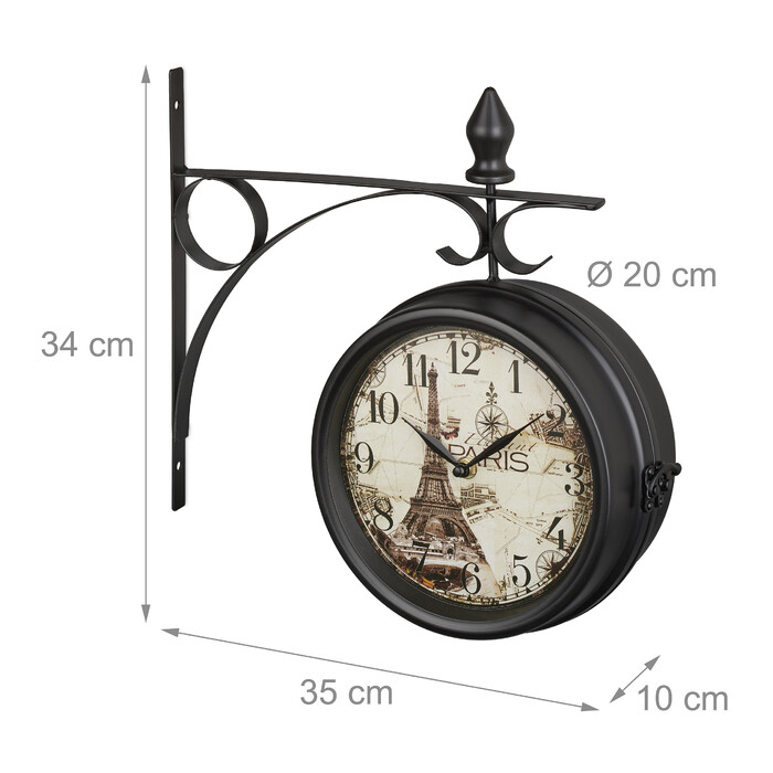 Relaxdays Double-Sided Train Station Clock in Black