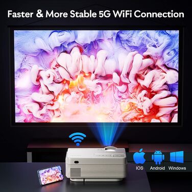 Beamer YEZMEK 5G WiFi Bluetooth: Міні проєктор LED 1080P Full HD з підтримкою 4K, HDMI, USB, TF для дому та кіно
