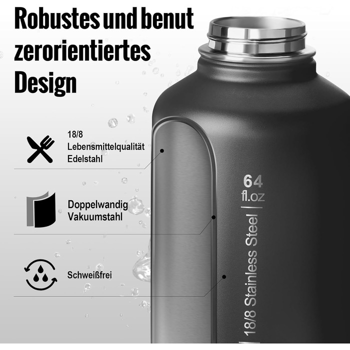 OneTigris Stainless Steel Water Bottle, 1.9L High Capacity, Insulated Sports Bottle for Cycling, Camping, Yoga, Gym, Softair, OD Green, 64oz (Black)