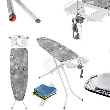 КADAX Складане прасувальне щитове поле, 120x38 см з розеткою, регульоване по висоті, сірий колір