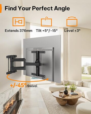 Настінне кріплення для телевізора Perlegear ультратонке, 42-90 дюймів, поворотне, VESA 600x400, до 60 кг
