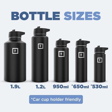 Фляга з нержавіючої сталі з 3 кришками - термофляга, витікання виключено - металева вода, подвійні стінки, ізольована, BPA-free, для спорту, школи, фітнесу, кемпінгу, колір: Чорний Полунічний, об'єм: 710 мл
