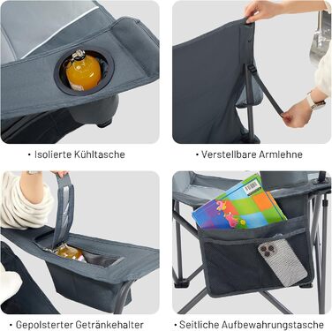 Кампінговий стілець розкладний Timber Ridge 2 шт, 200 кг, сірий, з ізольованою сумкою-холодильником, 63 см ширина сидіння - зручний для кемпінгу, риболовлі, саду