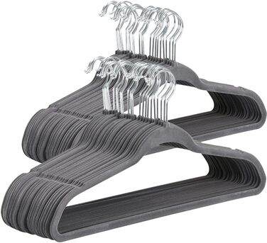 Yaheetech Velvet Clothes Hangers 100 Pack Suit Hangers Closet Hangers Non-Slip Surface Laundry Hangers with 360° Swivel Hook Grey
