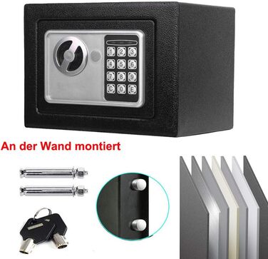 Сейф для ключів Tresor з ключовим та кодовим замком - 31 x 20 x 20 см, вологостійкий меблевий сейф для дому, офісу, готелю - чорний