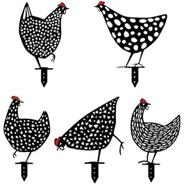 Alnicov 5-Piece Metal Chicken Farm Art Hollow Out Rooster Animal Shape Decor for Outdoor for Lawns, Gardens, Backyards Decoration Ornament