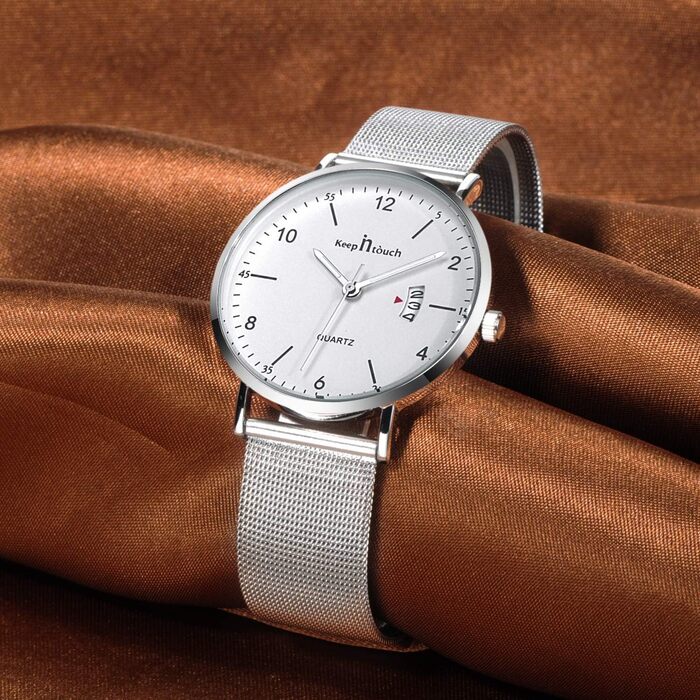 Годинник на зап'ясті Unendlich для чоловіків: ультратонкий, водонепроникний, кварцовий, з мінімалістичним цифровим дисплеєм, з цифровим календарем, для бізнесу та повсякденного носіння, з нержавіючою сталею (Silver-b)