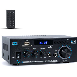 NEOHIPO HiFi-усилювач AK45 Mini, Bluetooth стерео аудіоусилювач 400Вт, 2-канальний, цифровий, з FM-радіо, SD/USB, для дому або авто, чорний