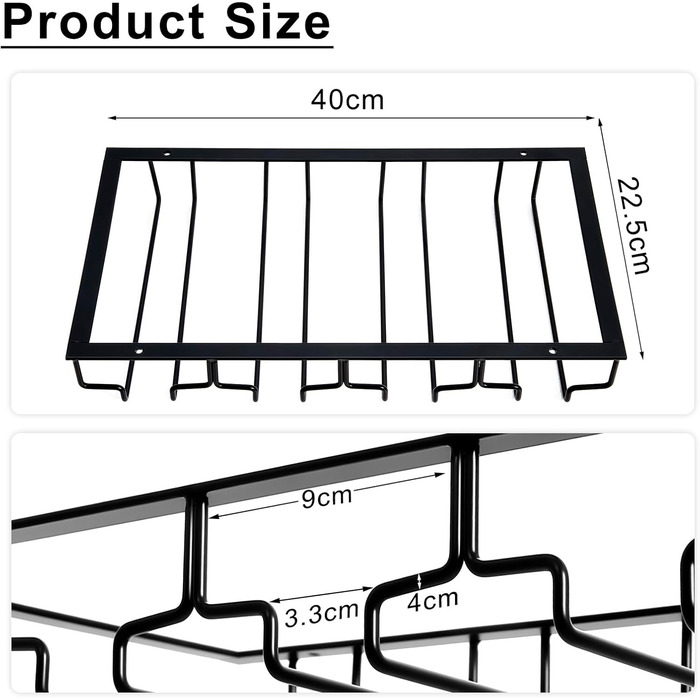 Підвісний органайзер для келихів Uten - металева стійка для 8-12 келихів, чорний, для бару, кухні, кафе