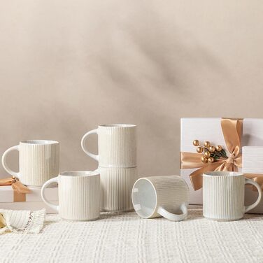 Набір посуду GBhome з каменю, 18 предметів, ручна робота, набір посуду з реактивною глазур'ю, для 6 осіб, безпечний у мікрохвильовці та посудомийній машині, глибокий зелений (бежевий, 6 чашок)