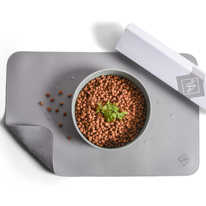 Підкладка під миску для котів та маленьких собак ne&no® - неслизька, водовідштовхувальна, з веганської шкіри (50 x 30 см, cool grey)