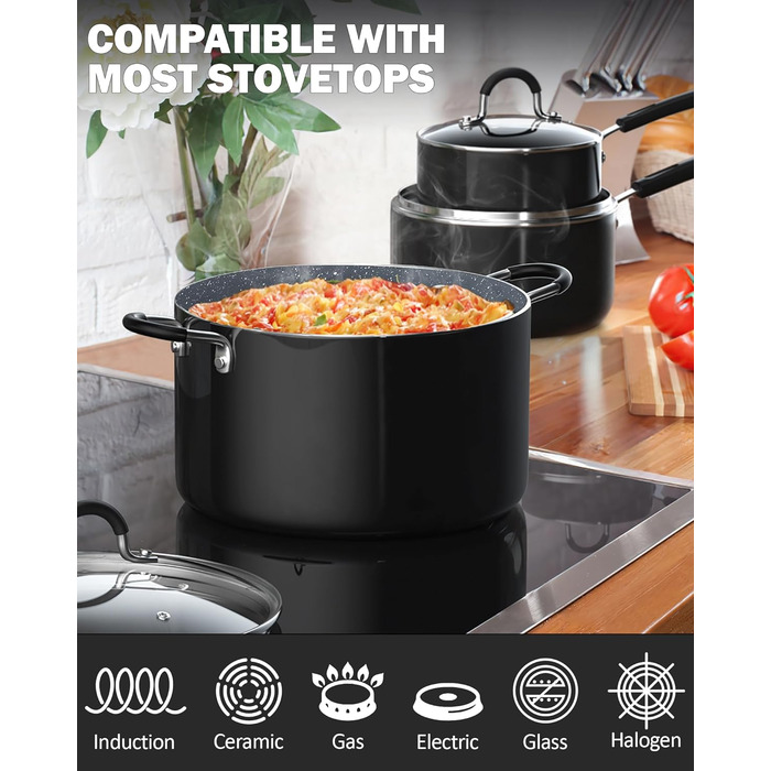 Набір кухонного посуду Cook N Home з антипригарним покриттям, мармур, 8 предметів