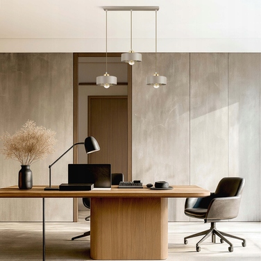 Підвісна лампа LEDLUX бежева, металева, 3xE27 із золотистими деталями