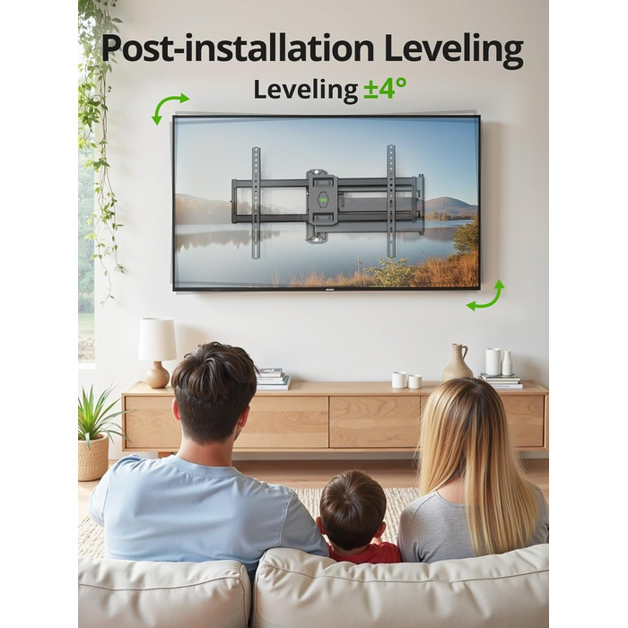 Кріплення для телевізора USX MOUNT на стіну з подовженою балкою, для LCD/LED/OLED телевізорів 37-80 дюймів, витягування 814 мм, регульоване нахилом та поворотне на 180°, VESA до 600x400 мм, вантажопідйомність до 45 кг, ідеально для кутового монтажу