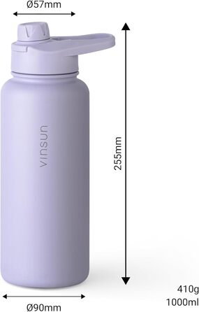 Stainless steel water bottle, purple, 1L - Straw, drinking spout - leak-proof, carbonated beverage compatible, BPA-free - Thermos bottle, sports, outdoor, school, university, bicycle, hiking, gym
