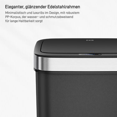 Сміттєвий бак EKO Hana Deluxe 50л з сенсором, чорний, пластик - автоматичний відро для кухні з плавним закриттям кришки