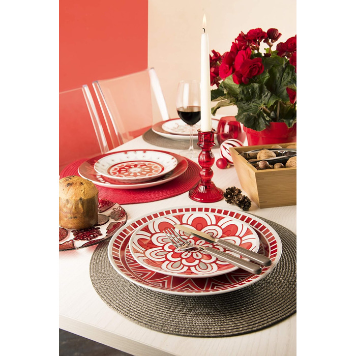 Excelsa Mandala Червоний Сервіз для Столу, 18-Piece, Порцеляна