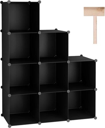 C&AHOME UPCS09M Cube Storage Organizer, 9-Cube Shelves, Closet Cabinet, DIY, Plastic, Modular Bookshelf, Ideal for Bedroom, Living Room, Opaque (Black)