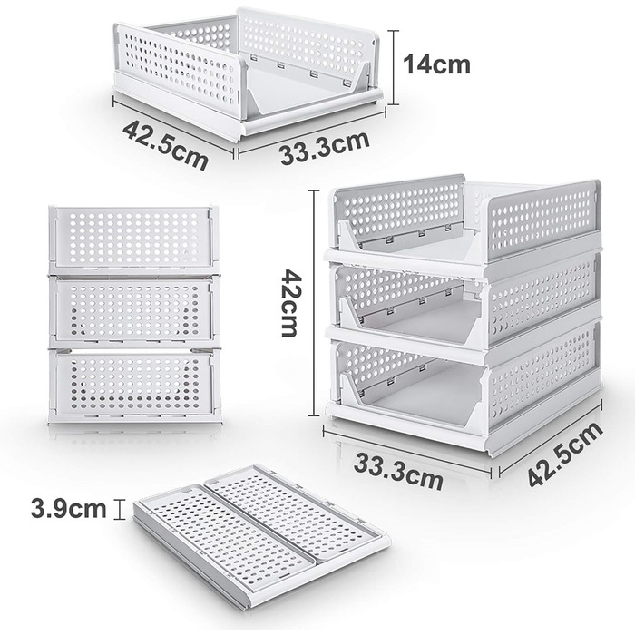 Yorbay Drawer Box, 3-Piece Set, Stackable Closet Organizer, Shelf Storage Box, Divider Stackable Drawers for Clothes Kitchen Bedroom, White
