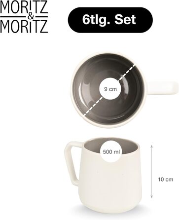 Набір кавових чашок Moritz & Moritz CAVO Stone (6 шт.) - 500 мл, кераміка, стильний дизайн з ручкою