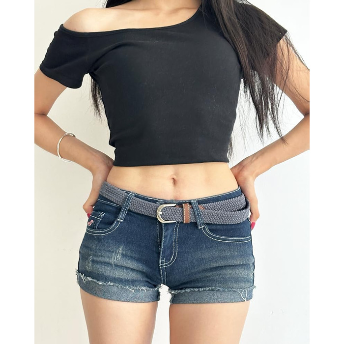 Еластичний жіночий/дівчачий ремінь 2.5 см, плетений, для джинсів та суконь, 2 шт. (Чорний/Сірий) M/91/96 см