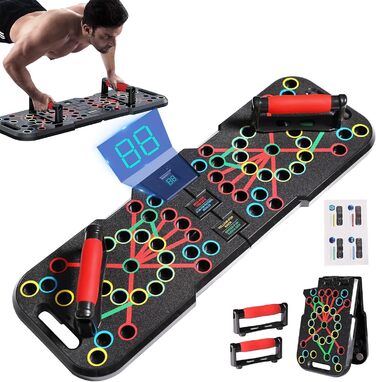 CRAZYROPE Foldable 41-in-1 Push-Up Board with Counter, Wide Push-Up Board with Grips for Muscle Training and Strength Training, 41 Combination Positions Countable Model with Resistance Bands