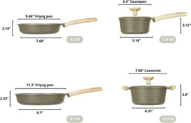 Набір посуду KASANOVA Bambù з антипригарним покриттям, 6 предметів, індукція, скляні кришки (Зелений)