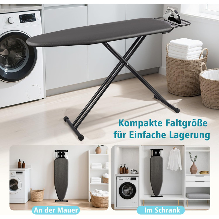 Гладильна дошка Jumbo 120 x 38 см з підставкою для праски, регульована висота до 95 см, чорна